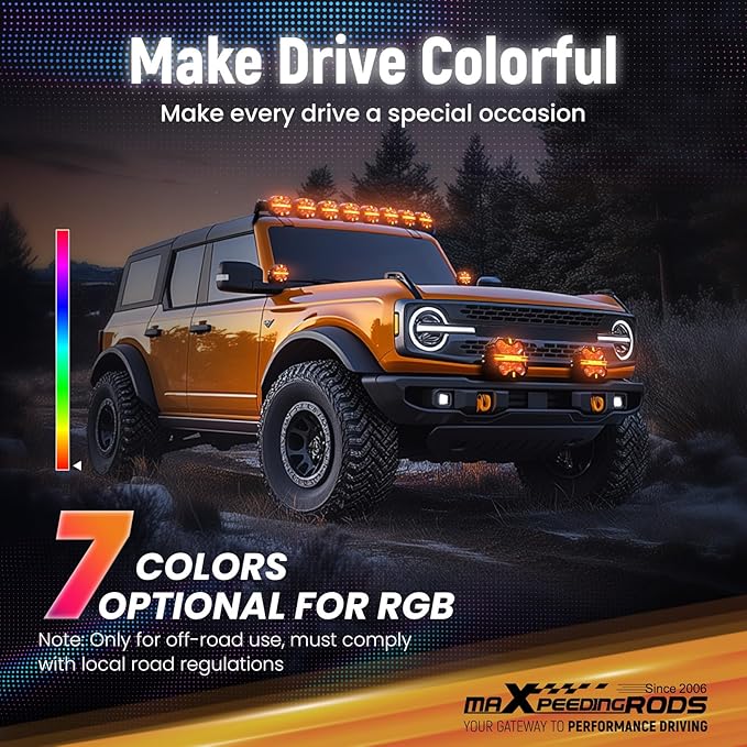 maXpeedingrods 3.5 Inch LED Off Road Lights 160W 19200LM, Auxiliary Fog Light Spot, 7 RGB Colors for Ambient, 270°Side Shooter Wide Range, Light Bar for Jeep SUV Pickup ATV with Black Covers