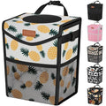 Pritent Car Trash Can with Lid, Cute Leakproof Car Trash Garbage Bag Hanging Vehicle Trash Bin Small Portable Automotive Garbage Cans Organizer for Back/Front Seat(Trapezoid,Pineapple Print