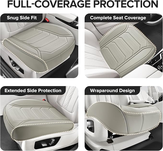 2 Pack Front Leatherette Seat Covers Faux Leather Bottom Car Seat Covers, Super Breathable,Anti-Slip,Universal Seat Covers for Cars,Full Wrapping Edge Fit for Most Sedans SUV Pick-up (2 Pack Gray)