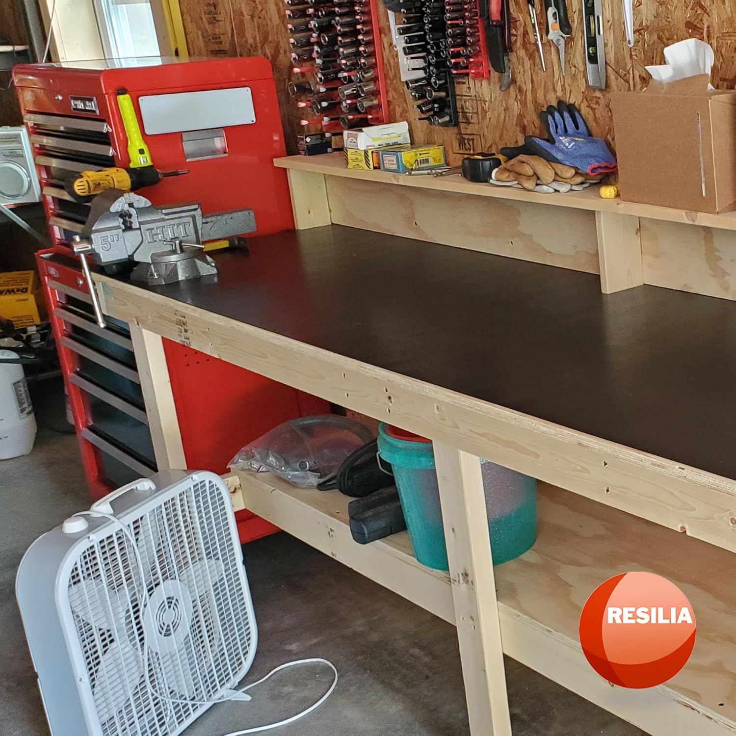RESILIA Work Bench Mat - 36" X 96", Scratch-Resistant PVC Mats - Protect Your Workbench, Table, or Tool Station from Painting, Woodworking, Crafting, Building, & More, Black, Made in The USA