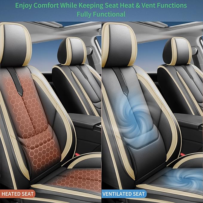 Fit Corolla Car Seat Covers for Toyota Corolla 2000-2024 2025 2026 -Upgraded Premium Waterproof & Breathable Leather,Airbag Compatible,All-Weather Seat Cushion Protector,2 Front/Black-Beige