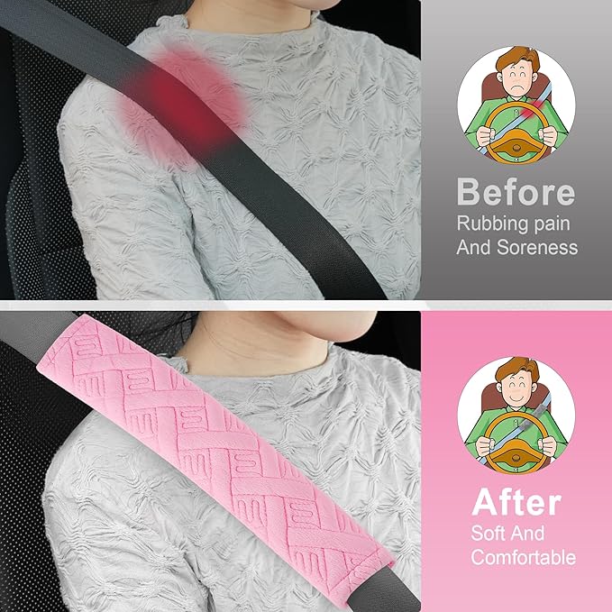 JUSTTOP 2-Pack Universal Car Shoulder Strap Pads Cover for A More Comfortable Driving, Shoulder Strap Covers Harness Pad for Car Interior Accessories(Cherry Blossom Pink)