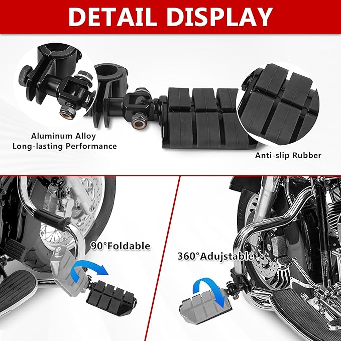 Motorcycle Clamp-on Highway Pegs Universal Adjustable Engine Guard Foot Rests w/Mount Clamp Kit For Most Motorcycle Models with 25mm 32mm 34mm Crash Bar Tube Accessories(Black Style)