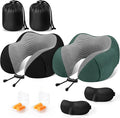 CloudBliss Travel Pillow Premium Memory Foam, Comfortable & Supportive Neck Pillow, Neck Pillows for Sleeping Travel, Airplane Pillow for Sleeping Airplane, Car, Office and Home（Black & Green）
