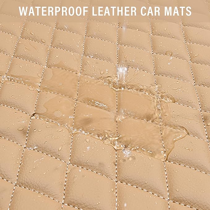 CAR PASS Bling Beige Leather Car Mats Shining Diamond Floor Mats Crystal Rhinestone Sparkly Glitter Carpet Anti-Slip Waterproof Pad Universal Fit for Automotive SUV, Sedan, Van, 5pcs Girl Women Beige