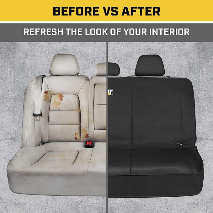 CAT Flexfit™ Black Rear Seat Cover for Car, SUV, & Truck - Durable Canvas Material Back Car Seat Covers 60/40 Split Bench Protector - Back Seats Cover & Rear Bench Protector Interior Accessories