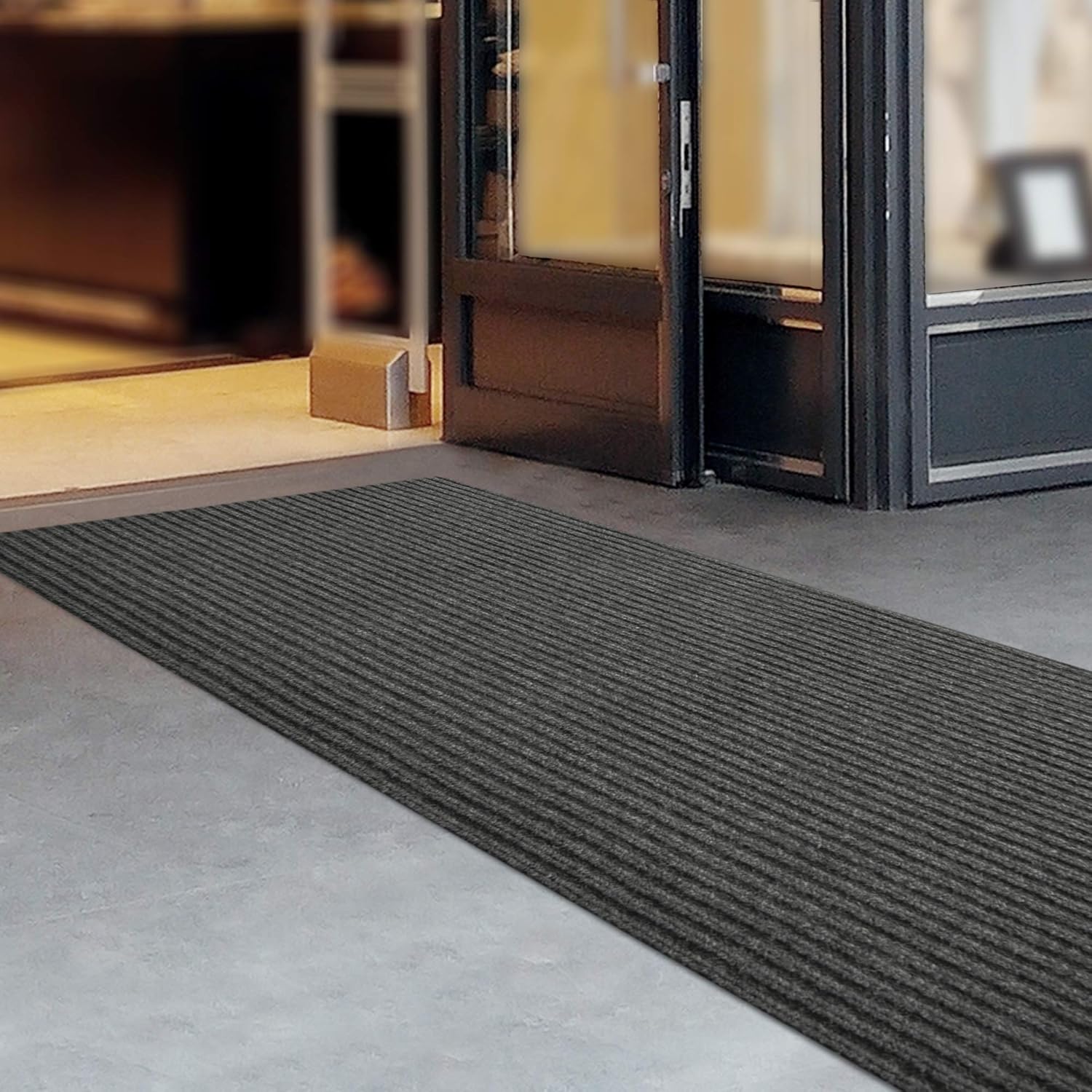 iCustomRug Spartan Weather Warrior Duty Indoor/Outdoor Utility Ribbed in 3ft,4ft,6ft Widths 70 Custom Sizes with Natural Non-Slip Rubber Backing 4'X58' in Charcoal