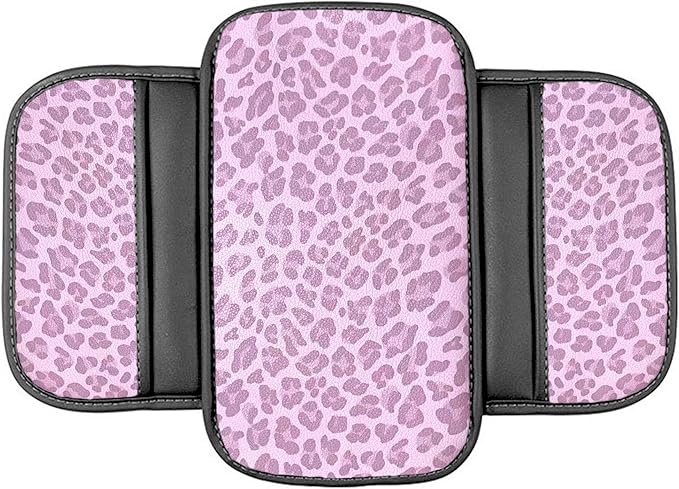 Dotesy Pink Cheetah Print Car Center Console Cover,Microfiber Leather Car Armrest Pad Cushion with 2 Storage Bags,Universal Car Armrest Storage Box Car Interior Accessories for Most Vehicles