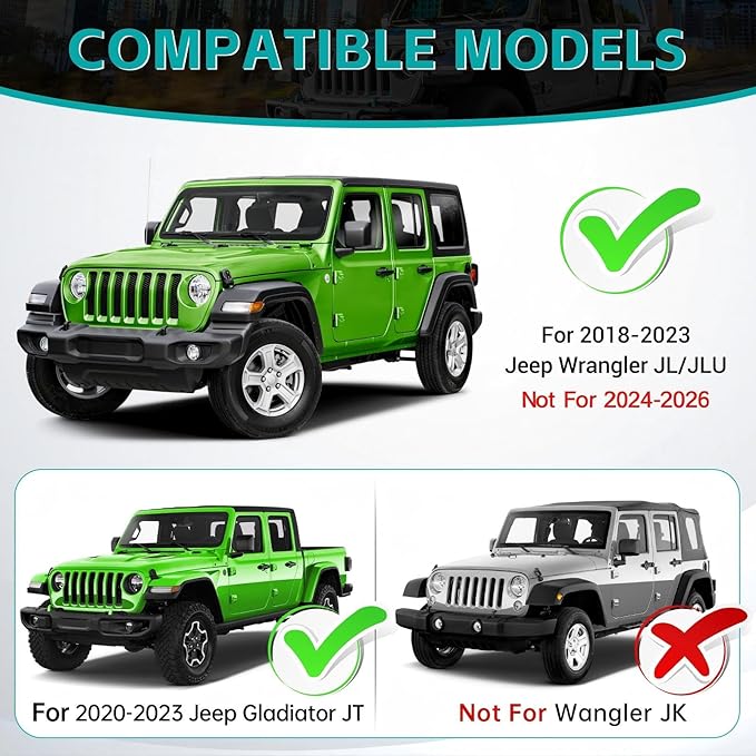 4PCS Center Console Organizer Combo Kit Compatible with 2018-2023 Jeep Wangler JL JLU 4xe Rubicon Sahara & Gladiator JT Accessories, Armrest Storage Box Set & Grab Bar Tray & Gear Shift Tray