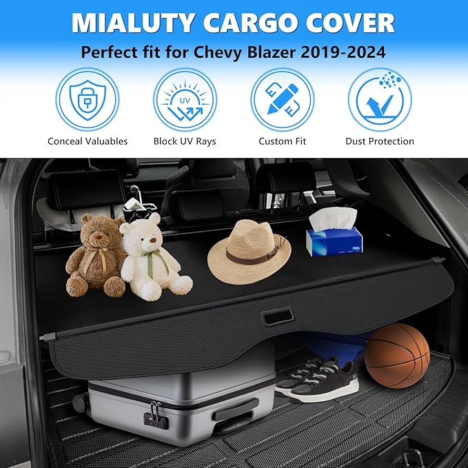 MIALUTY® Cargo Cover for 2019-2024 Chevrolet Blazer Retractable Trunk Cover Blazer Accessories Anti-Peeping Privacy Screen,Trunk Luggage Shield Shade Carbon Fiber Texture (Not fit for Blazer EV)