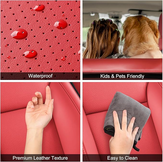 Car Seat Covers for New 2025 Tesla Model Y Juniper Nappa Leather Car Interior Seat Airbag Compatible Cushion Cover Full Set Custom Fit 2025-2026, Nappa Wine Red