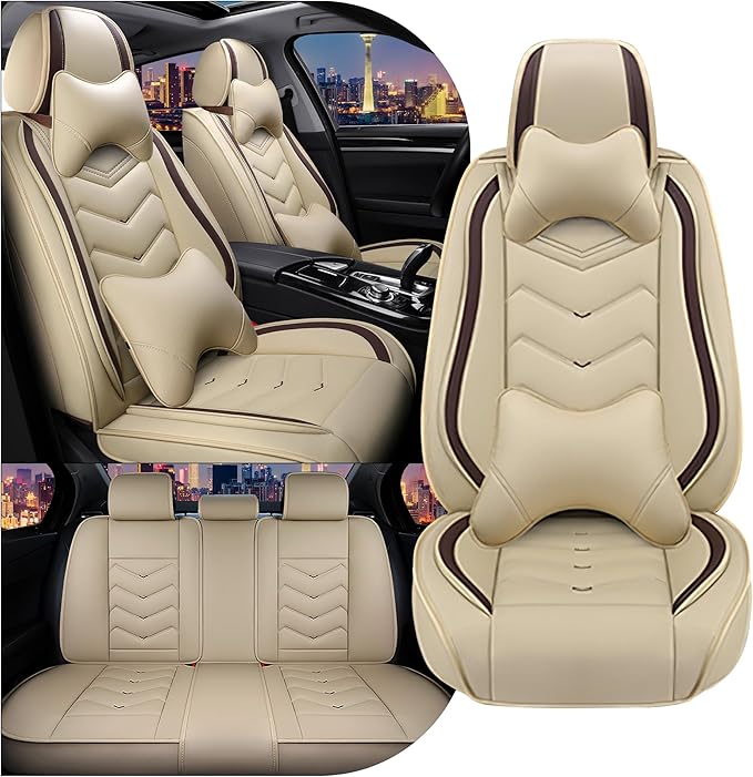 CTDS Car Seat Covers for Ford F-150 2000-2026, Stylish Sport Seat Cover, Premium Nappa Leather Car Seat Cover. Automobile Seat Covers Sets.(Luxury 5 Seats/Beige)