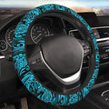 Hawaiian Polynesian Teal Tribal Car Steering Wheel Cover for Women Men 14-15 Inch Stretch Cloth Anti-Slip Wrap Protector Case Fit Universal Auto Accessories Decor Sweat Absorption