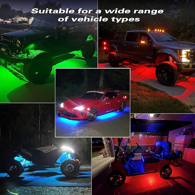 4Pods Segmented RGB LED Rock Lights Kit for ATV UTV 4 Wheeler Can-Am SXS RZR Side By Side Offroad Golf Cart with APP/RF Remote, Multicolor Underglow Accent Light Waterproof Vehicle Music 12V Underbody