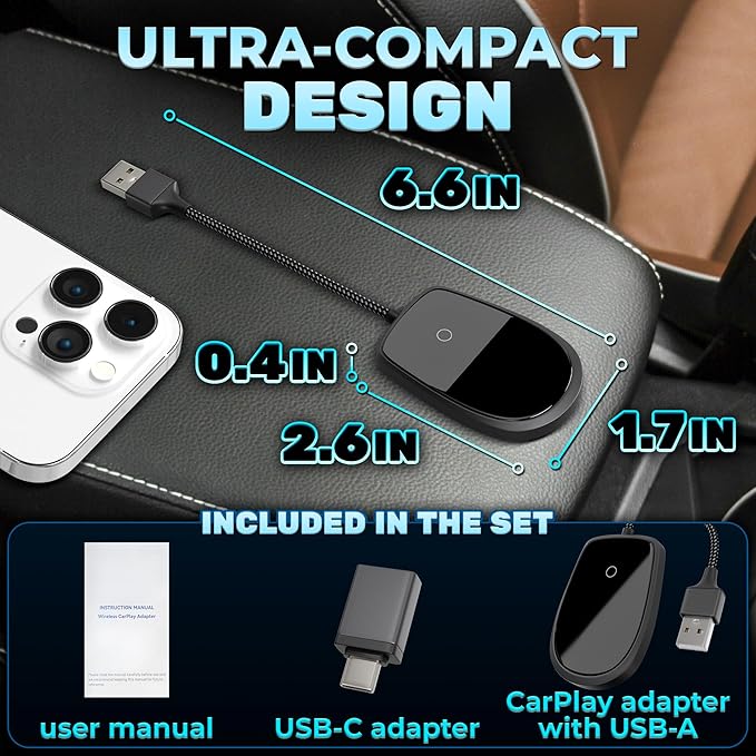 Wired to Wireless CarPlay Adapter for Android & iOS - Updated 2026, Easy Plug & Play Setup | Stable Connection for Seamless Drive | Bluetooth CarPlay Adapter for iPhone with WiFi | iOS 10+/Android11+