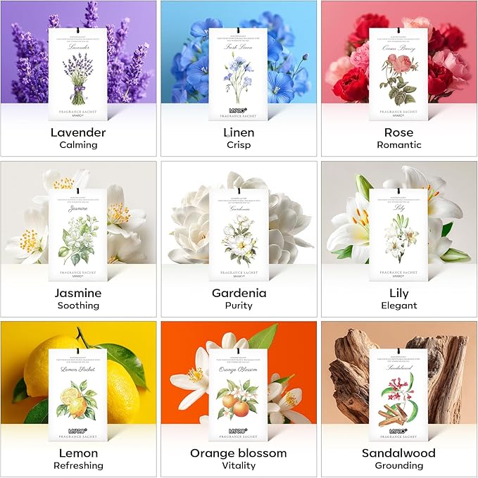 MYARO Scented Sachet House Air Freshener - 12 Pack Long Lasting Gardenia Fragrance Deodorizer for Home Closet Drawer Car