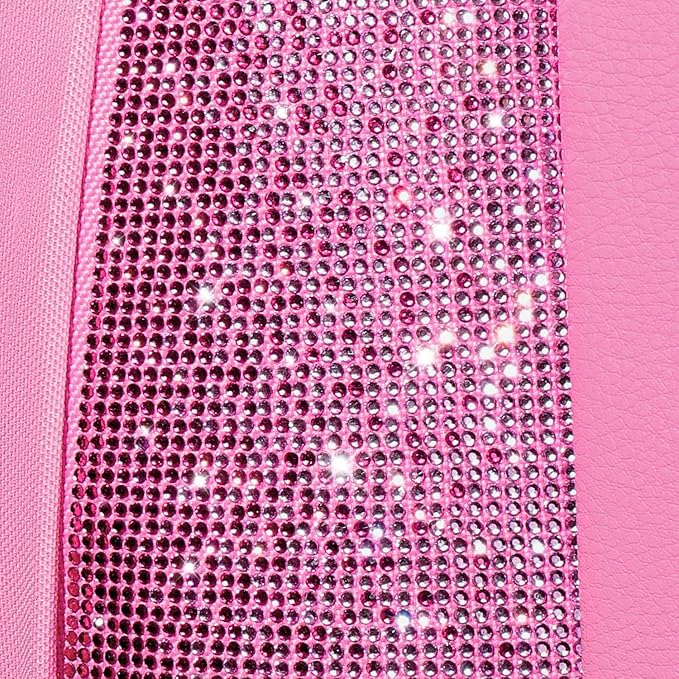 CAR PASS Bling Diamond Pink Leather Car Seat Covers for 2 Front Seats Protector, Waterproof Shining Glitter Sparkly Crystal Universal Armrest Fit Automotive Truck SUV Cute Women Girl, Pink Rhinestone
