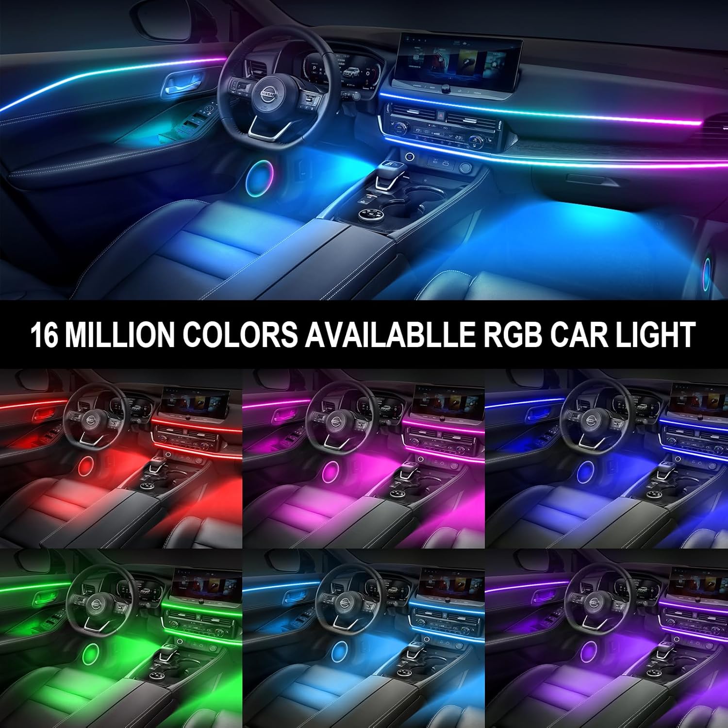 WEBUPAR Dreamcolor Acrylic Interior Car Lights, 10 in 1 LED Strip Lights With APP Control, 213 Modes, 175 Inches 593 LEDs Fiber Optic RGB Neon Lighting