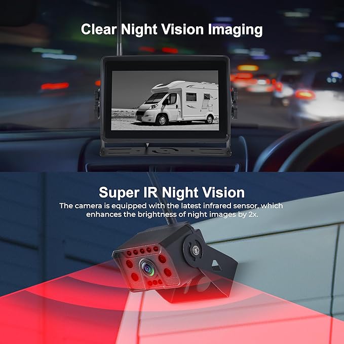Wireless RV Backup Camera - 7'' IPS Touch Screen, 1080P HD Rear View Camera System with BSD Alert, DVR 4 Channels, IR Night Vision, Compatible with Pre-Wired RVs, Trailer, Camper, 5th Wheel