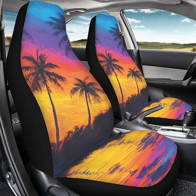 Hawaiian Tropical Palm Tree Print Car Seat Cover for Men Women Soft Breathable Automotive Interior Protector Universal Fit for Car SUV Sedan Truck