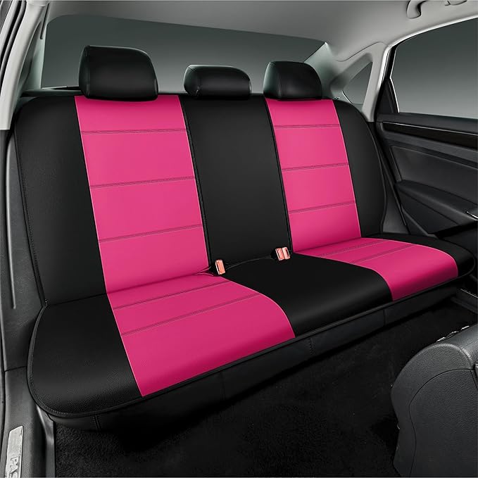 Road Comforts Car Seat Cover, Leather Car Seat Cover Full Set, Automotive Seat Covers, Airbag Compatible Universal Fit for Most Cars (Hot Pink)