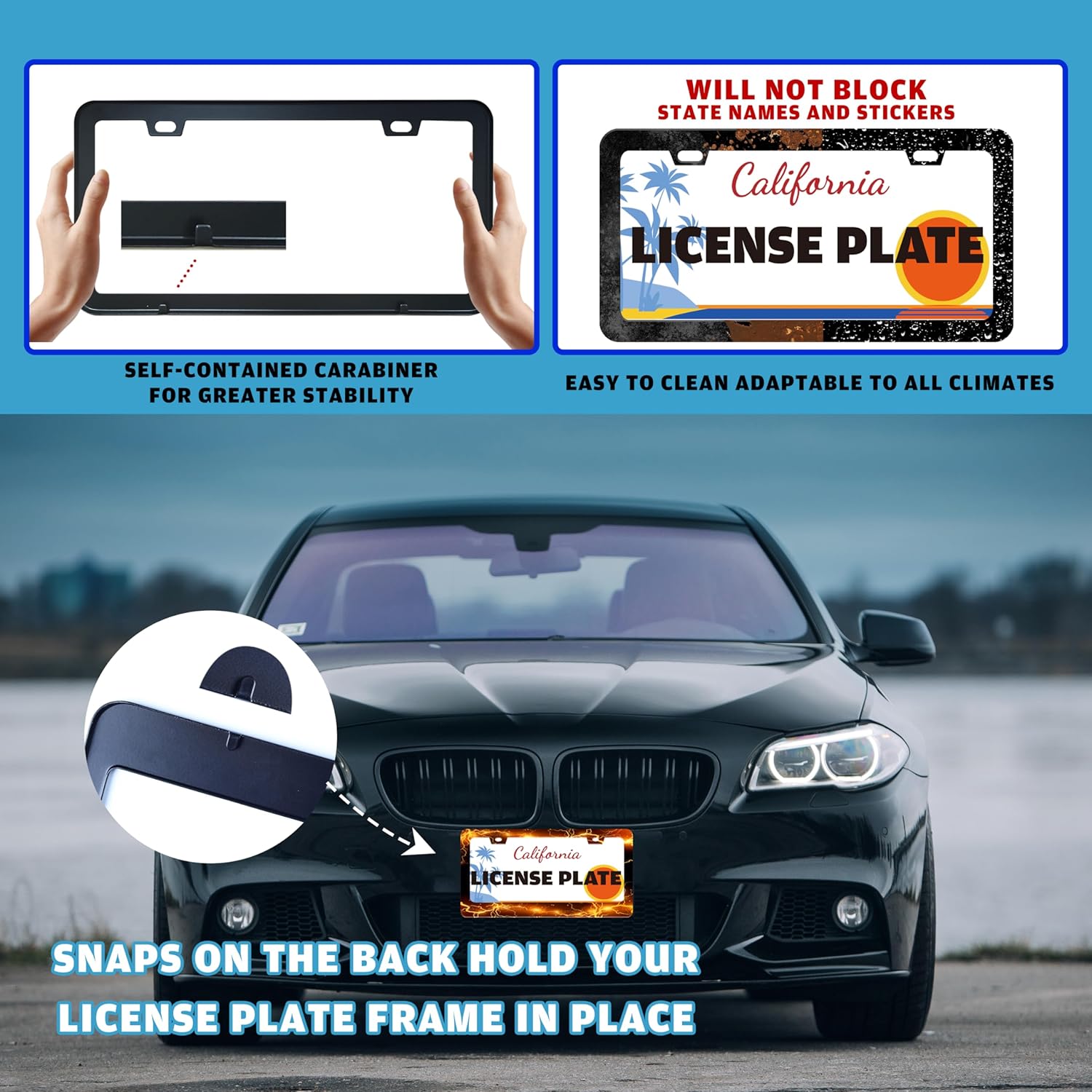 Yellow Red Thunder and Lightning License Plate Frame Fantasy Landscape License Plate Holder for Front and Rear Car Tags Stainless Steel Car Funny Decoration with Screws 6.3 X 12.2 Inch for Men Women
