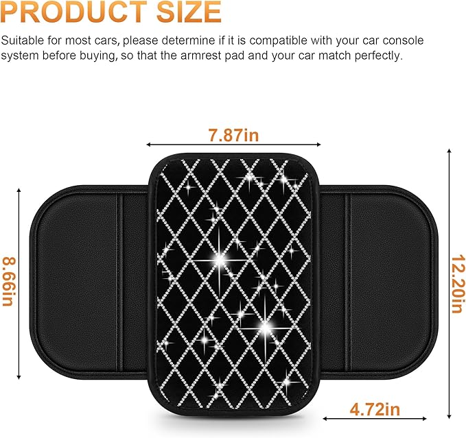 Center Console Cover Fit for Kia Soul 2010-2025 with 2 Storage Bags Quilted-Studded Leather Quilted Pattern Car Armrest Cover Cushion Anti-Slip(Black&Quilted)
