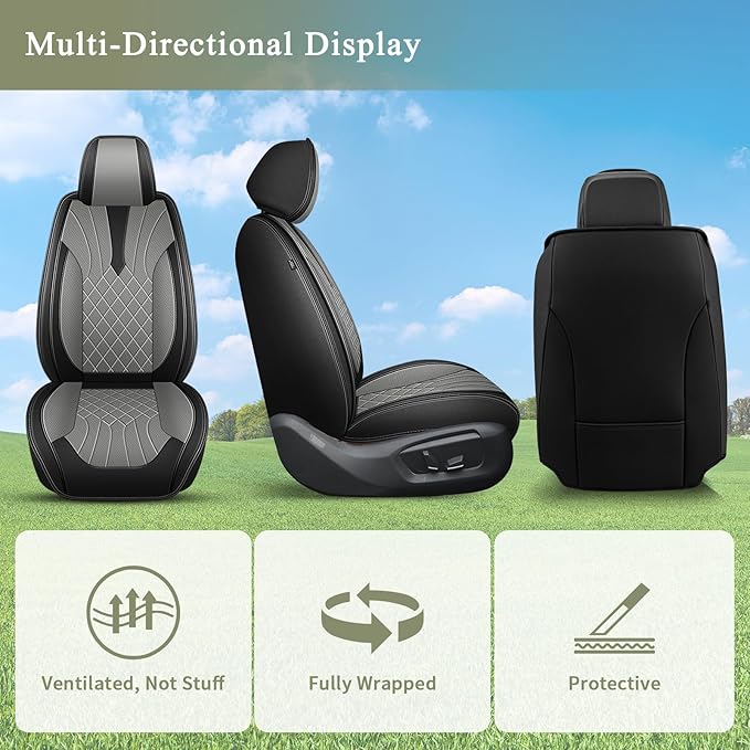 Car Seat Covers Front Pair for Nissan Juke S/SV/SL 2011-2017: Breathable Perforated Leather Seat Cover (Black&Grey)