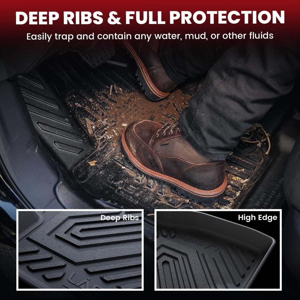 LASFIT Front Floor Mats for Ford Transit Connect 2014-2021 Vinyl Floor with Floor Posts All Weather Protector TPE Car Floor Liner for Transit Vans, 1st Row Only, Black