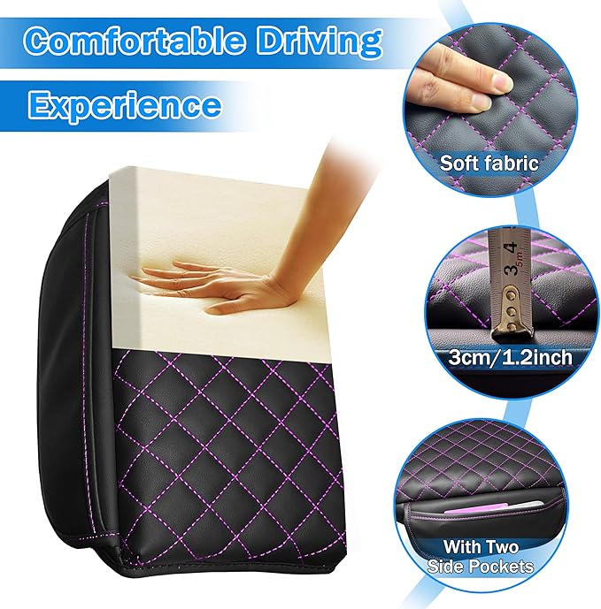 Center Console Cover for Jeep Wrangler JL 2018-2026 & Gladiator JT 2020-2026 1.2in Thickness Armrest Cover Leather Arm Rest Lid Protector Cushion Pad with Stroage Pockets Interior Accessories (Purple)