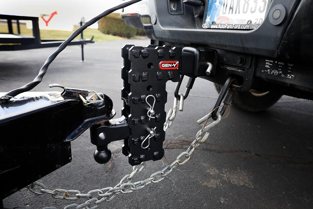GEN-Y Hitch Solid Shank Adjustable Tow Hitch with Dual-Ball for 2.5" Receiver - 10" Drop - 16,000 LB Towing Capacity - 1,600 LB Tongue Weight - Black