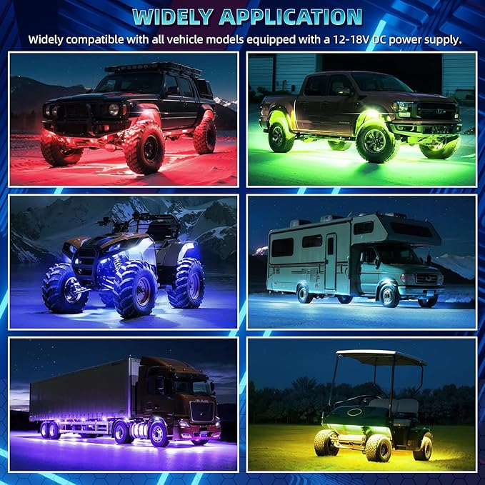 6 Pods Segmented RGB LED Rock Lights for ATV UTV RZR SXS Golf Cart Truck Off-Road Pickup, Waterproof Multicolor Neon Underglow Kit with APP/RF Remote Multi Zone Control Sync Music Red Brake Light 12V