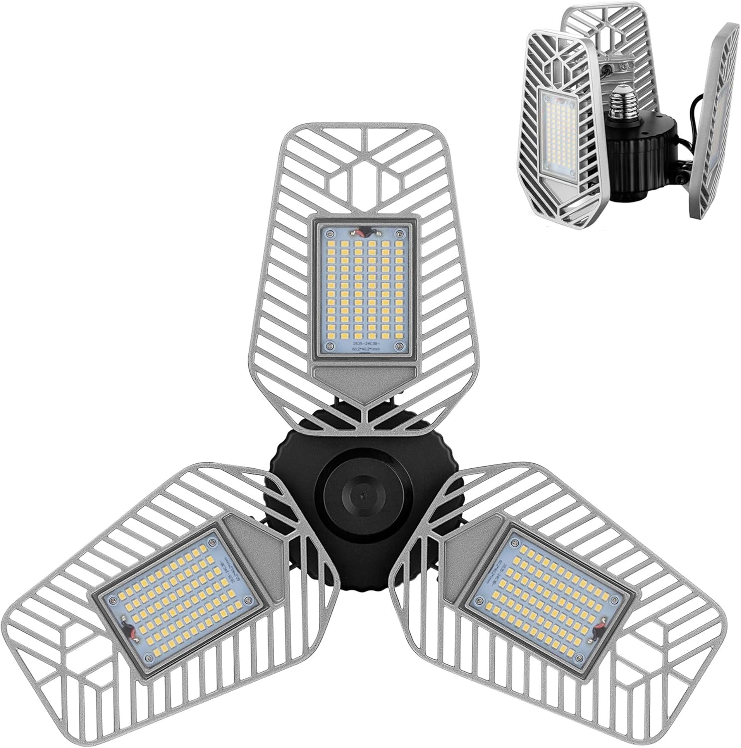 LED Garage Lights, Deformable LED Garage Ceiling Lights 9000 Lumens, 82W CRI 80 Led Shop Lights for Garage, Adjustable Garage Lights, Led Garage Lighting (No Motion Activated) (1-Pack)