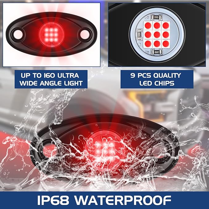 Treela 20 Pods Rock Lights Pure Ambient Underglow Lights for Car SUV Waterproof Neon Trail Rig LED Lamp Lighting for Truck Motorcycle ATV UTV(Red)