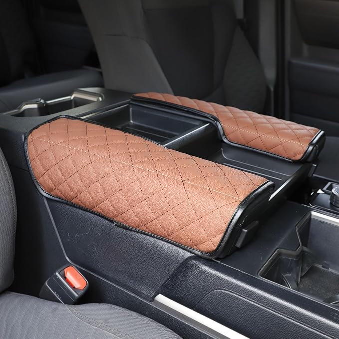 2PCS Center Console Armrest Cover for Toyot@ Tundra 2022-2025 /Sequoia 2023-2025 Accessories, Leather Front Seat Armrest Box Cushion Protector Waterproof Anti-Scratch (Left-Hand Drive)