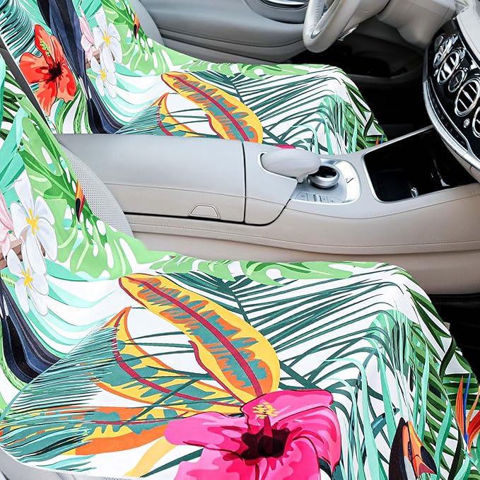 2 Pack Car Seat Towel Covers with Storage Bag 63 x 32 Inch Athletic Running Towel Seat Sweat Washable Non Slip Cover Gift for Car Outdoor Sport Activities (Tropical Toucan)