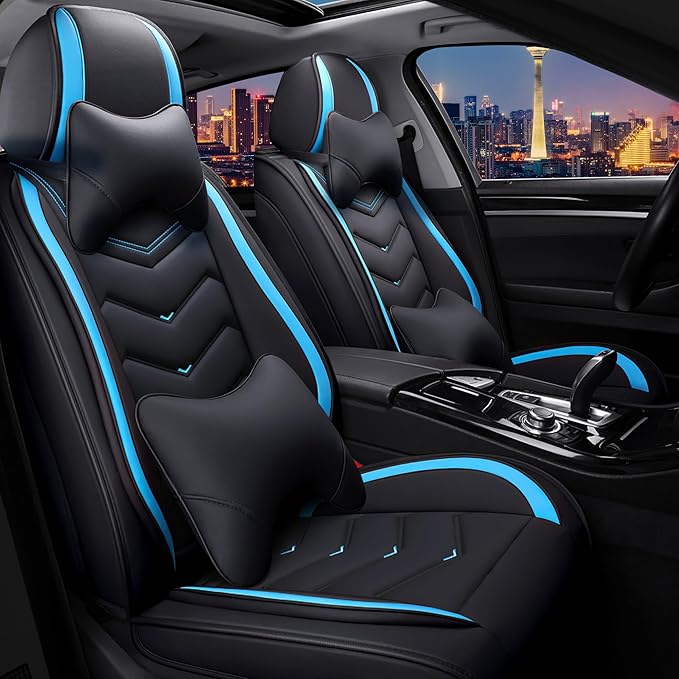 CTDS Car Seat Covers for Jeep Grand Cherokee L 2021-2026, Stylish Sport Seat Cover, Premium Nappa Leather Car Seat Cover. Automobile Seat Covers Sets.(Luxury 2 Seats/Black Blue)