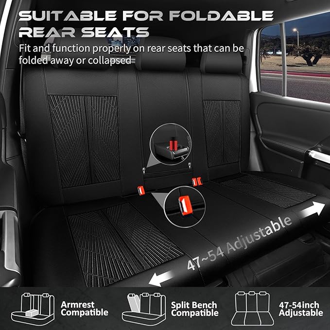 CAR PASS Leather Oxford Rear Seat Covers, Waterproof Back Seat Covers,All-Weather Non-Slip Durable, Universal Fit for SUVs Sedans Trucks Vans Automotive,Black