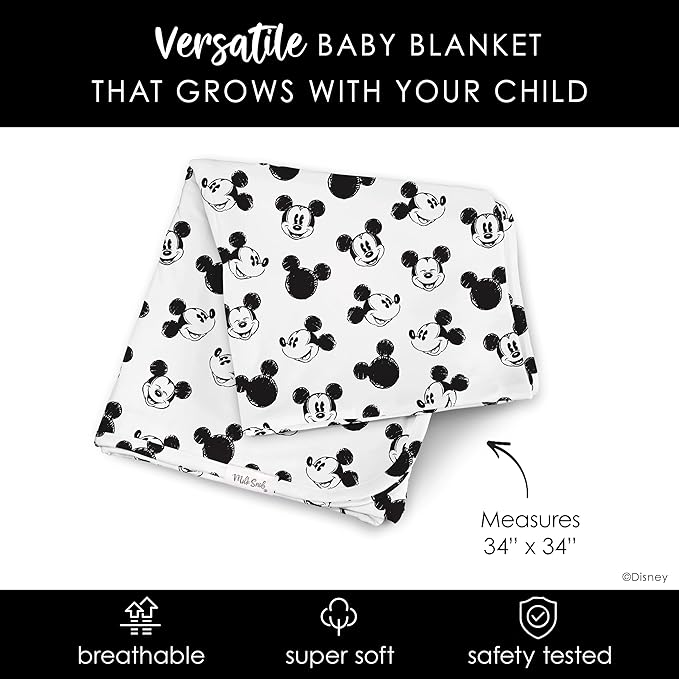 Milk Snob Disney Infant Boy/Girl Swaddle Blanket, Soft Receiving, Security and Play, Toddler Infant NewbornBedding, Baby Shower, Baby Registry Gift (Mickey Mouse Sketch) 34 * 34 inches