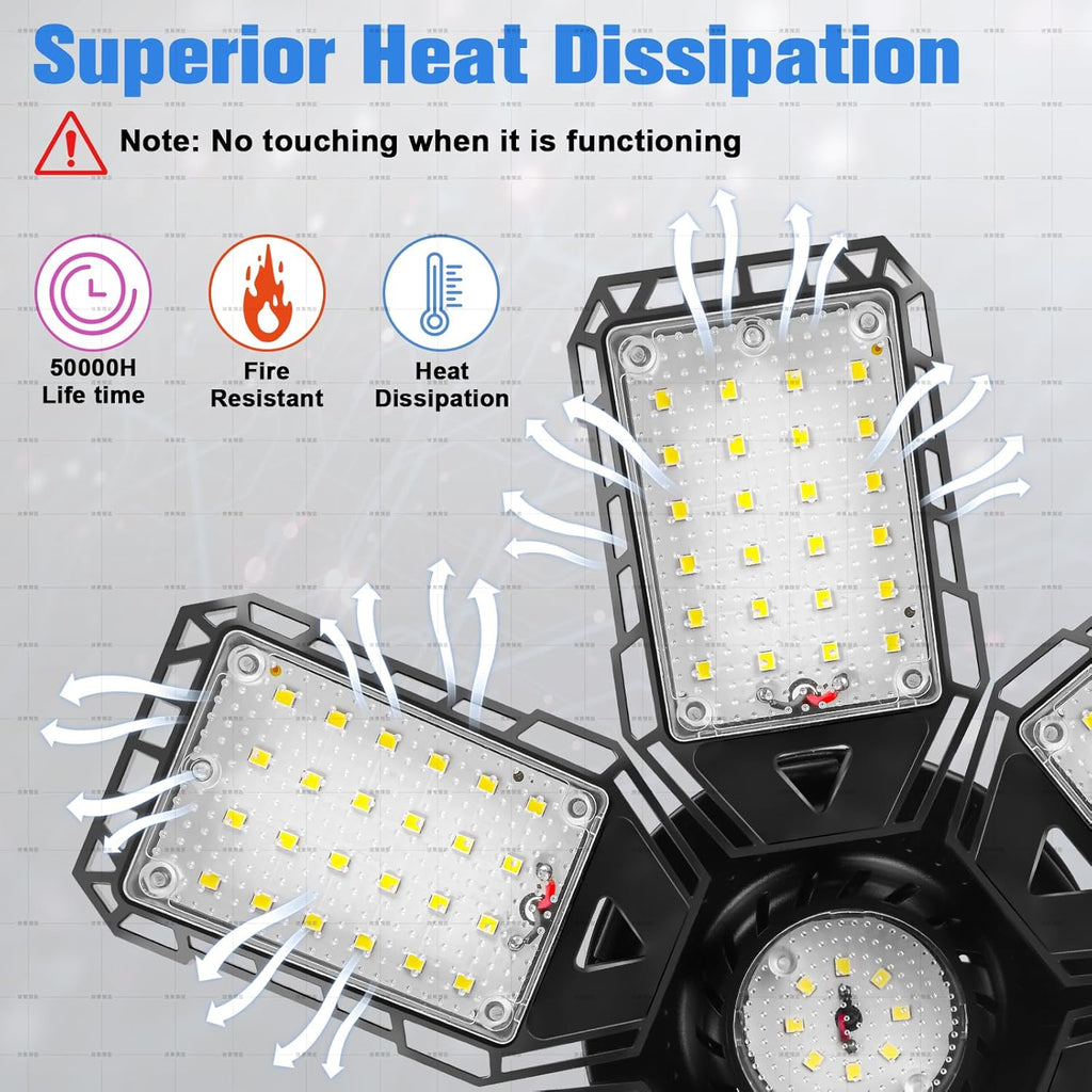 LED Garage Lights 1 Pack -180W, 18000LM 6500K Led Shop Light with 6+1 Deformable Panels, Basement Barn Light Garages Ceiling Lights, E26/E27 for Garage, Warehouse, Shop