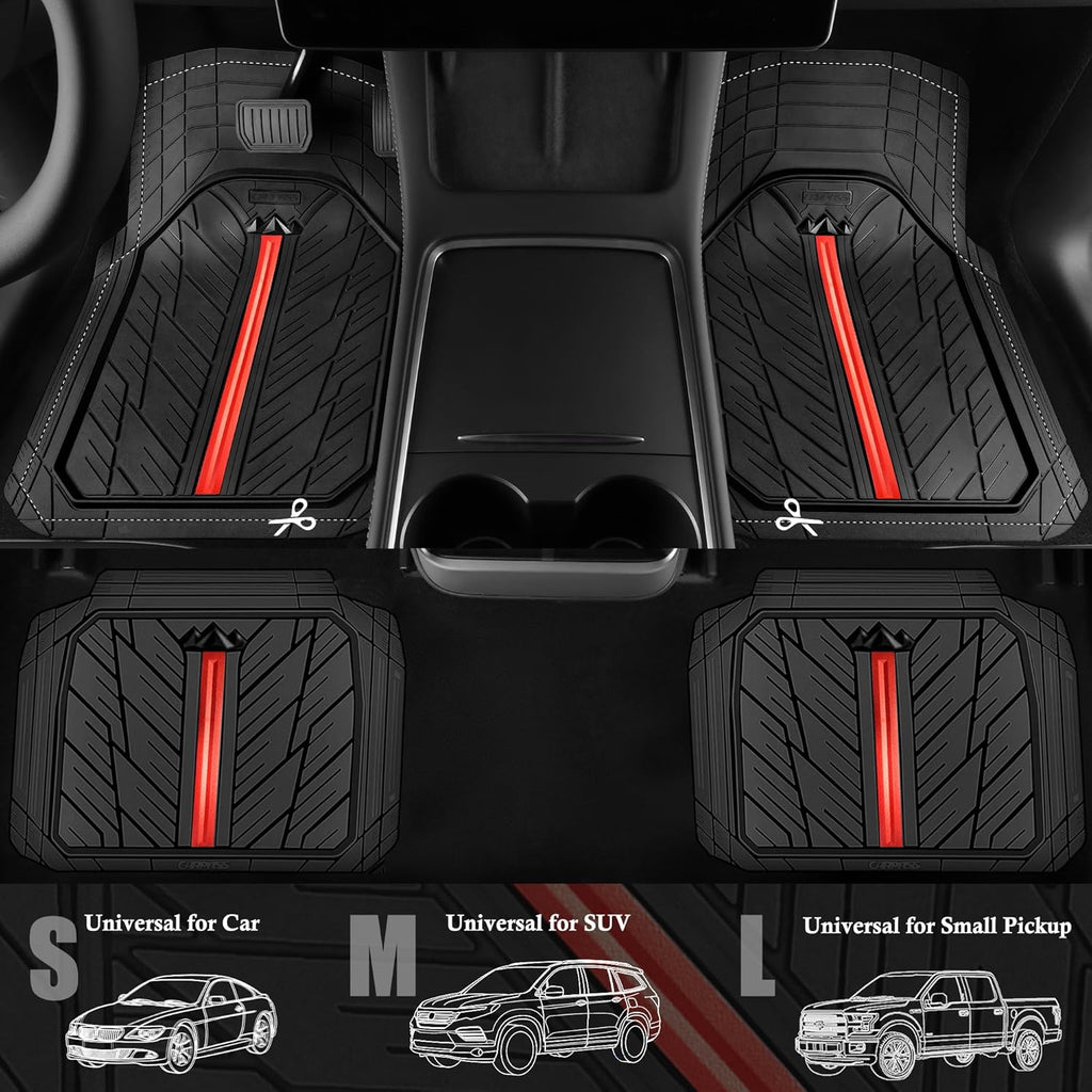 CAR PASS Metal Medium Rubber Floor Mats for car Heavy Duty car mats All Weather, Universal Trim to Fit for Truck SUV Vehicle Automotive Floor Mats, Waterproof car mats 4 Piece (Red Black)