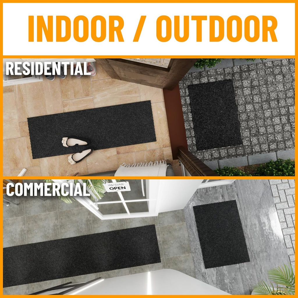 Ottomanson 2'7" x 38' Hallway Runner with Scraper Pile - Extra Durable Non-Slip Rug Mat for Indoor & Outdoor Use - Ideal for Kitchen, Entryway & Garage - High-Traffic Carpet, Black