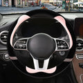 14 inch Furry Cute Steering Wheel Cover, Soft Fluffy Short Plush Auto Accessories, Non-Slip Cold-Proof Sweat-Proof Colorfast(Black with Pink)