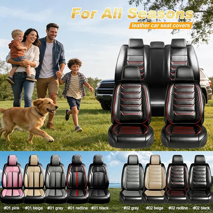 Fit CX-30 Car Seat Covers (Front Pair) for Select Mazda CX30 2020-2025 - Premium Full Coverage Leather, Airbag Compatible, Luxury Waterproof & All Weather Breathable Seat Protector, Red Trim