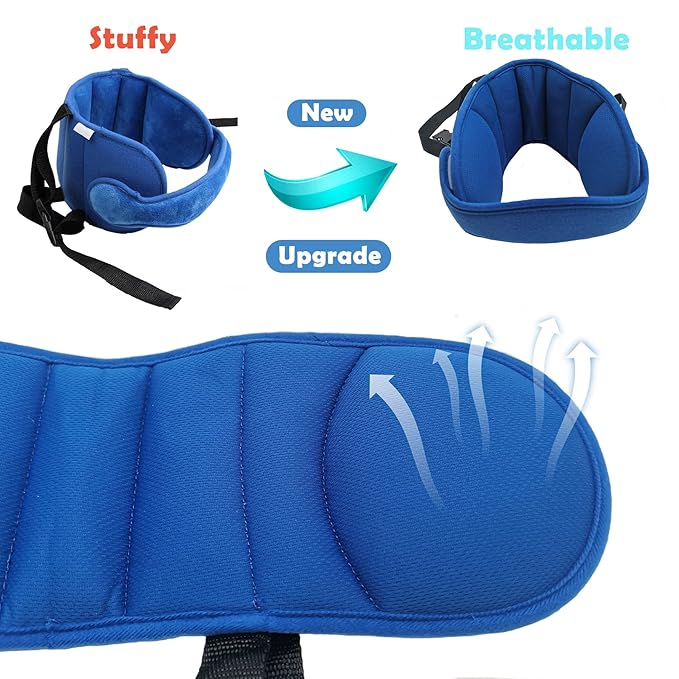 Adjustable Child Car Seat Head Support Band, Adjustable Head and Neck Support Band - A Comfortable Safe Sleep Solution, Blue Head Support Belt