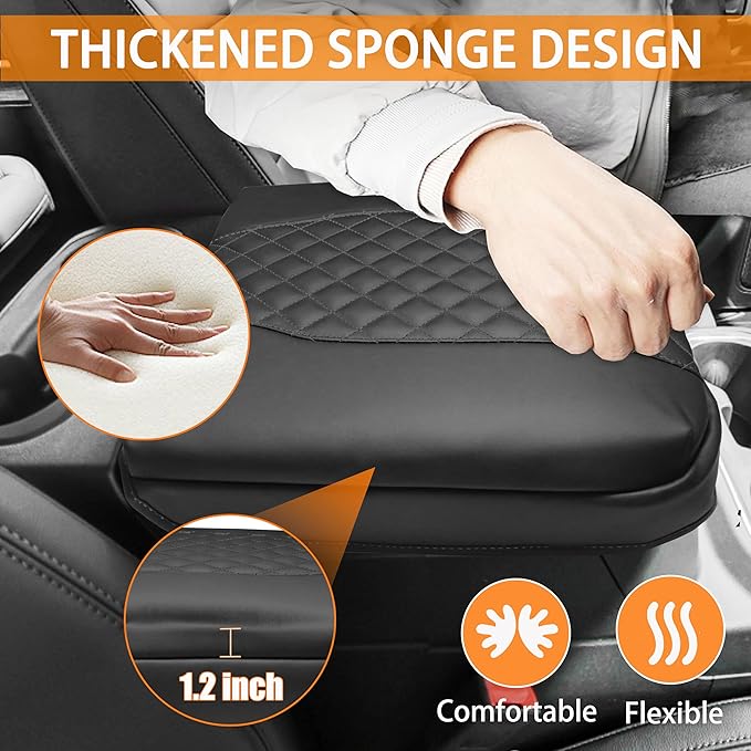 1.2in Thickness Center Console Cover for Chevy Silverado/GMC Sierra 1500 Accessories 2019-2025 2026, Tahoe & Suburban & Yukon 2021-2026 Armrest Cover Leather Cushion Protector Pad Bucket Seat (Black)