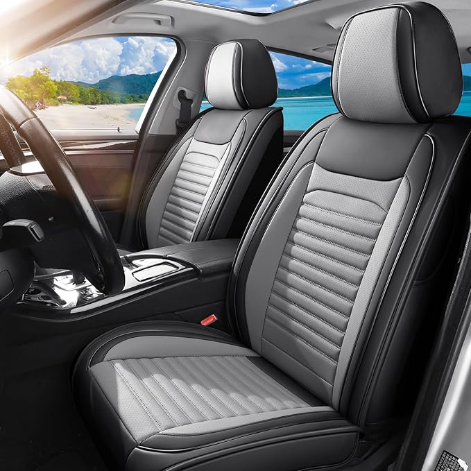 Front Seat Covers Fit for Toyota Prius 2001-2026, Car Seat Covers Front Seats, Breathable Faux Leather Automotive Seat Covers Front Pair Anti-Slip Seat Cover(Black&Gray, Front)