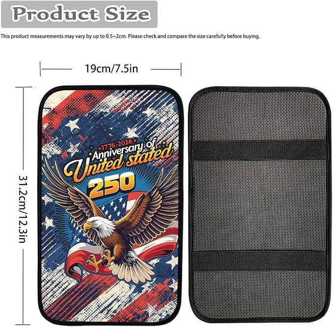Dreaweet 250th Anniversary Car Center Console Cover Pad Scratch-Resistant & Universal Arm Rest Cover for SUV Sedan Patriotic Eagle Car Accessories Easy to Install