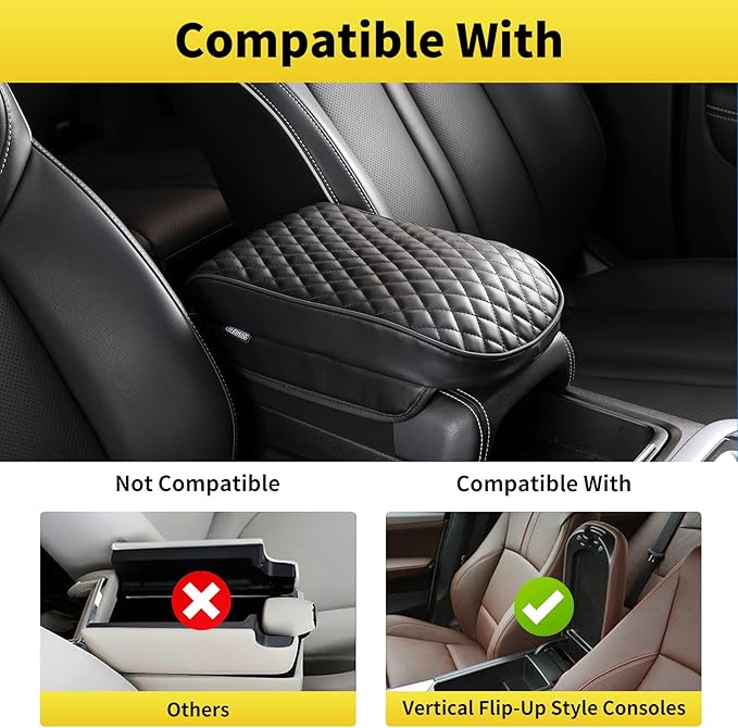 WEIHAO Car Arm Rest Cover Pad, Thick Padding 12.6x7.5x2.36 inch Car Armrest Cushion, Memory Foam Leather Center Console Cushion Pad for Sedans, SUVs, Most Vehicles (Black-1PC)