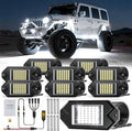 Hovano 8Pods Alloy White Rock Lights Kits with Extension Wires,6000K Pure White Color 42 LED Super Bright Chips IP68 Waterproof Underglow Kit for Pickup Off Road Trucks SUV ATV UTV Golf Car Boat